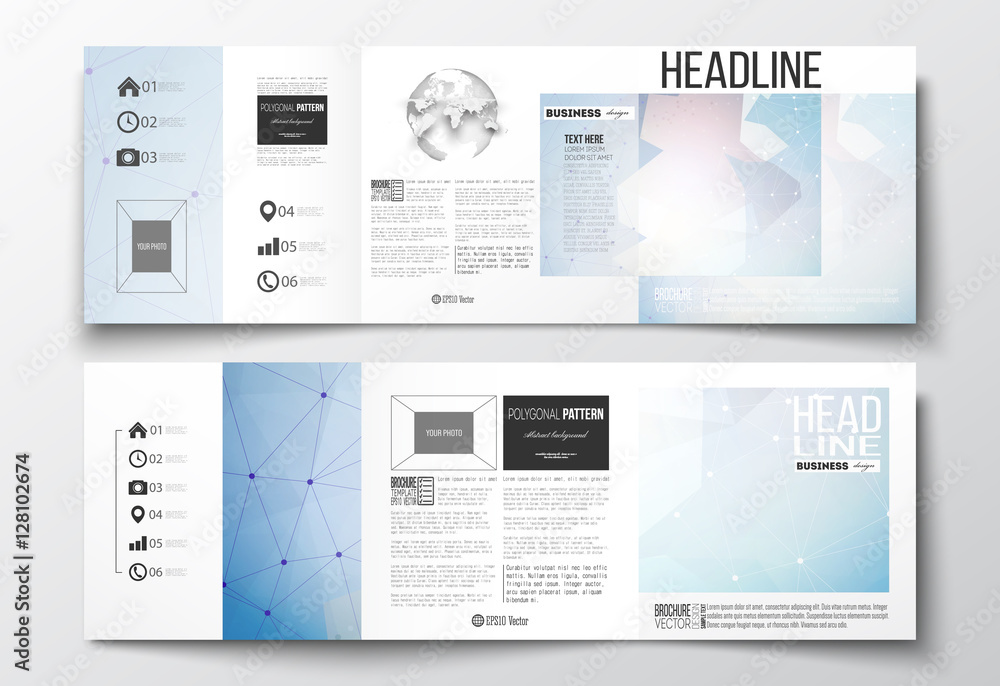 Poster set of tri-fold brochures, square design templates. abstract colorful polygonal background, modern s