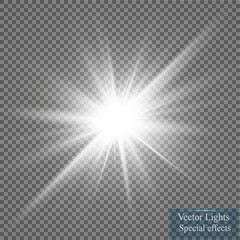 Glow light effect. Star burst with sparkles. Vector illustration - obrazy, fototapety, plakaty
