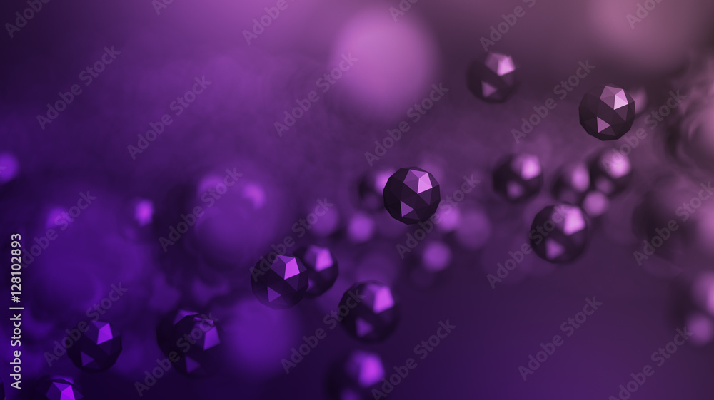 Poster abstract 3d rendering of chaotic low poly particles. flying polygonal spheres in empty space. futuri