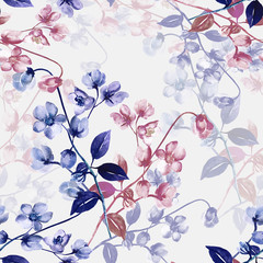  Seamless watercolor flowers of rosemary on a colored background