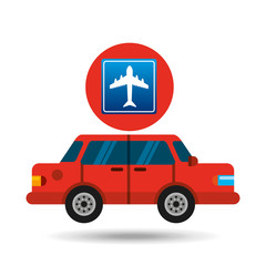 airport road sign sedan red vector illustration eps 10