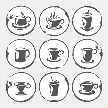Coffee cup icons with stain