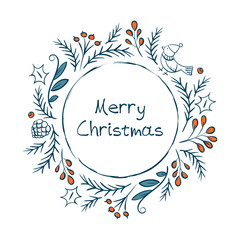 Hand drawn Christmas card on a purple background