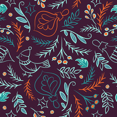 Hand drawn Christmas seamless pattern