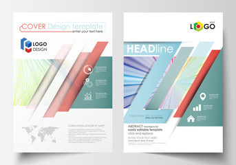 Business templates for brochure, magazine, flyer, report. Cover template, easy editable vector, flat layout in A4 size. Colorful background, abstract waves, lines. Bright color curves. Motion design.
