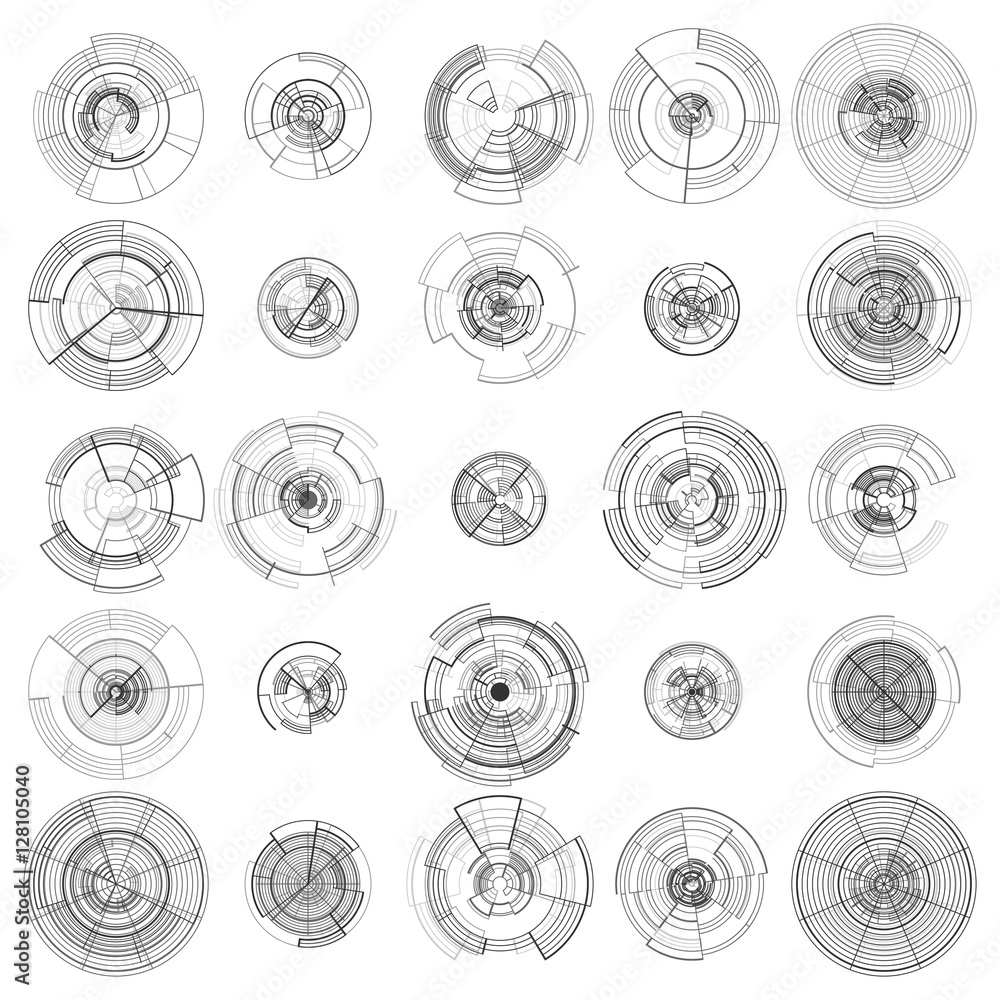 Poster set of abstract hud elements isolated on white background. high tech motion design, round interfaces