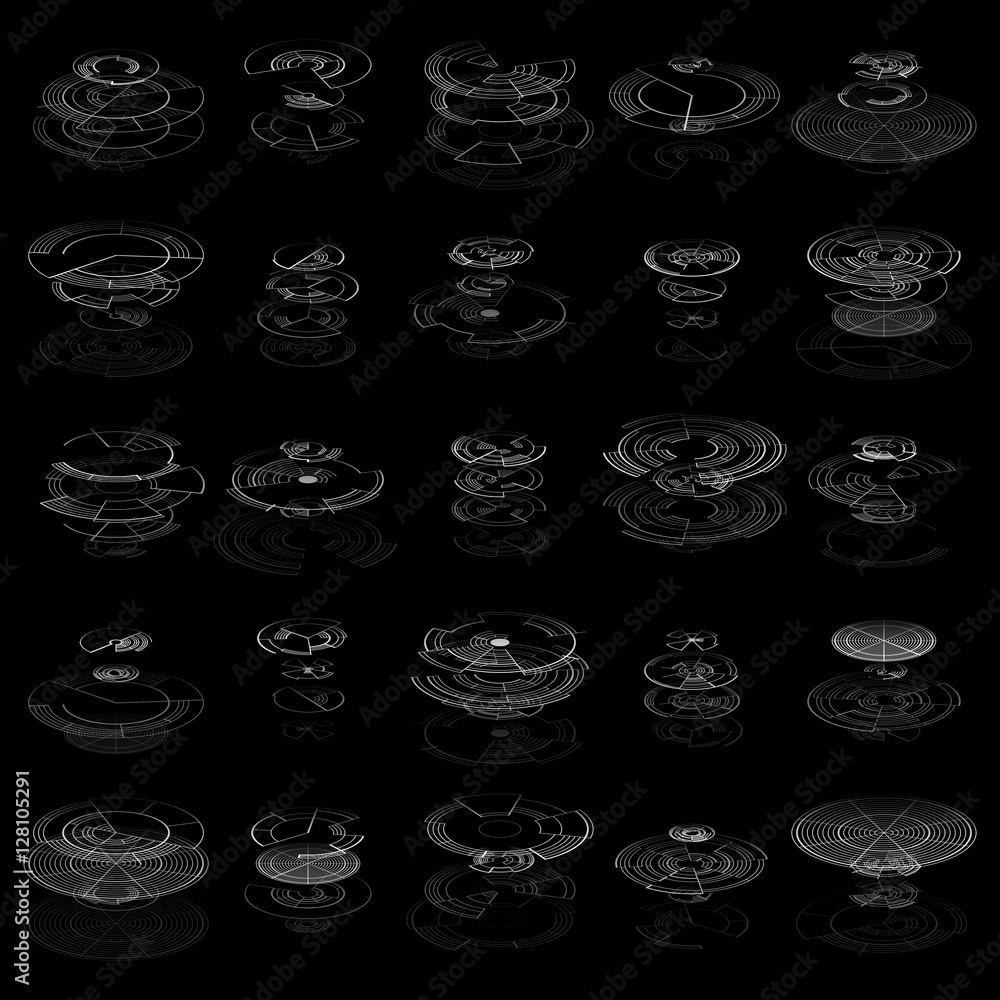 Poster set of abstract hud elements isolated on black background. high tech, virtual graphic touch element.