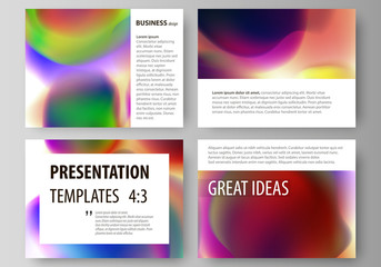 Set of business templates for presentation slides. Easy editable layouts in flat style, vector illustration. Colorful design background with abstract shapes, bright cell backdrop.