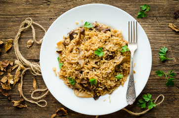 Homemade traditional Italian mushroom risotto