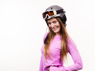 Woman with sporty helmet.