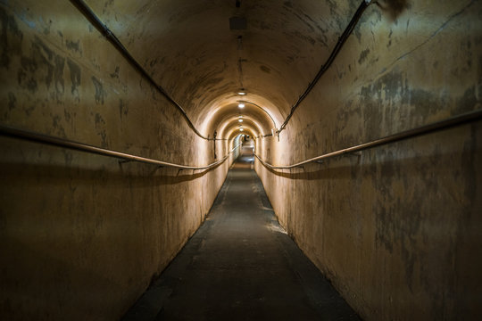 Okinawa, Japan - October 21, 2016: Hallway Of Japanese Navy Underground Headquarters During World War II,