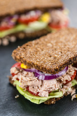 Slate slab with a Tuna Sandwich (on wholemeal bread)