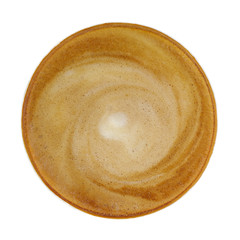 Top view of hot coffee cappucino cup isolated on white backgroun