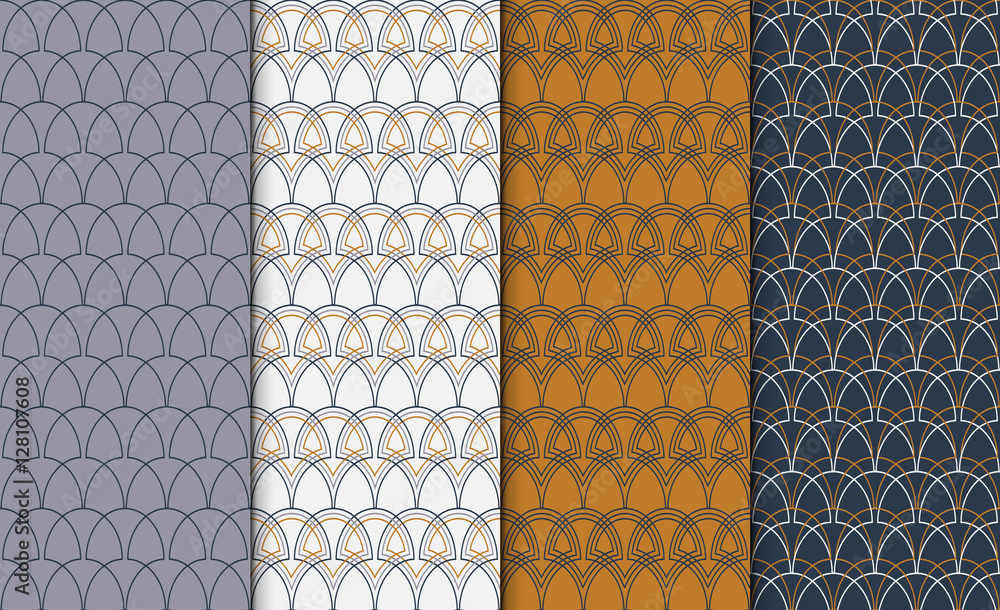 Poster collection of simple geometric pattern textures. set of 4 backgrounds. seamless repeating retro styl