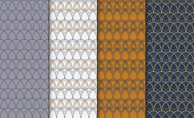 Collection of simple geometric pattern textures. Set of 4 backgrounds. Seamless repeating retro style texture set.