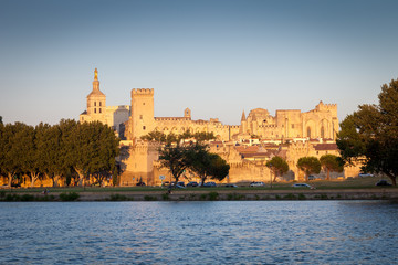 Palais des Papes in Avignon at summer sunset, Vaucluse, Provence, France