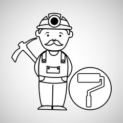 mine worker pickaxe with paint roller vector illustration eps 10