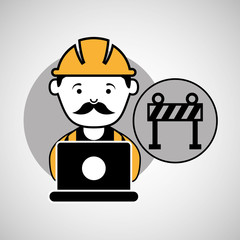 under construction laptop worker barrier vector illustration eps 10