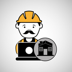 under construction laptop worker house vector illustration eps 10