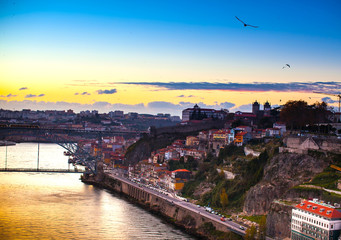 The Douro river in Old town Porto, Portugal.