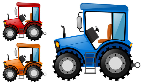 Tractors in three different colors