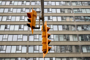 Yellow traffic lights Toronto downtown, Canada