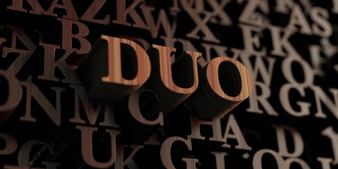 Duo - Wooden 3D rendered letters/message.  Can be used for an online banner ad or a print postcard.