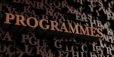 Programmes - Wooden 3D rendered letters/message.  Can be used for an online banner ad or a print postcard.