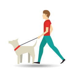 man walking a white dog vector illustration eps 10