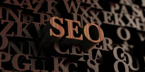 Seo - Wooden 3D rendered letters/message.  Can be used for an online banner ad or a print postcard.