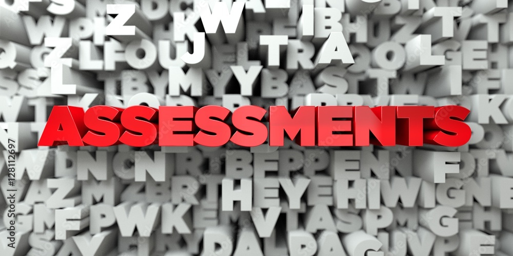 Fototapete assessments - red text on typography background - 3d rendered royalty free stock image. this image c