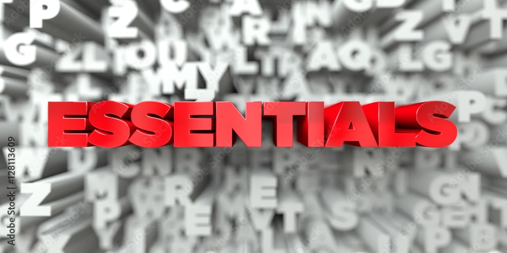 Fototapete essentials - red text on typography background - 3d rendered royalty free stock image. this image ca