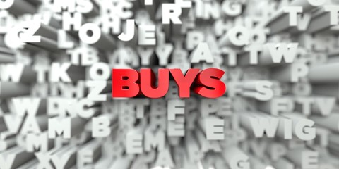 BUYS -  Red text on typography background - 3D rendered royalty free stock image. This image can be used for an online website banner ad or a print postcard.