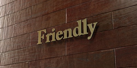 Friendly - Bronze plaque mounted on maple wood wall  - 3D rendered royalty free stock picture. This image can be used for an online website banner ad or a print postcard.