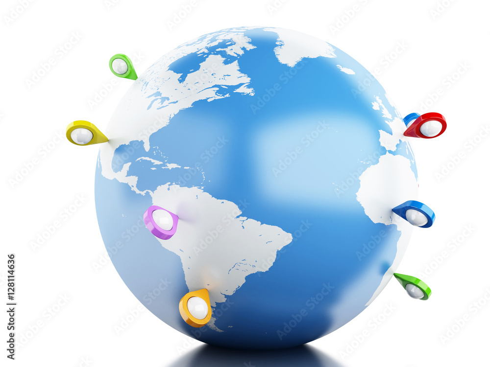 Aufkleber 3d globe with map pointer.