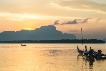 Samchong-Tai fishing village on sunrise in Phang-Nga, Thailand.