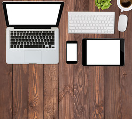 communication computer device technology on top view, mock-up ph