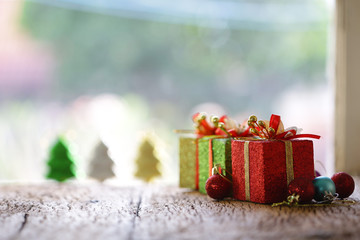 Christmas gift box on wooden table