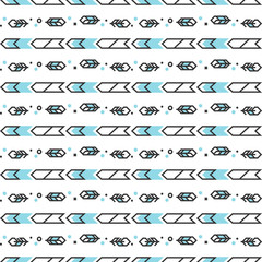 Seamless pattern with stylized linear feathers. Blue and gray vector background. Modern geometric design isolated on white