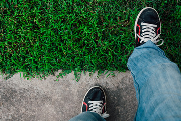 walk from cement floor to grass