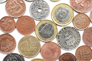 coin collection with old coins isolated on white background 