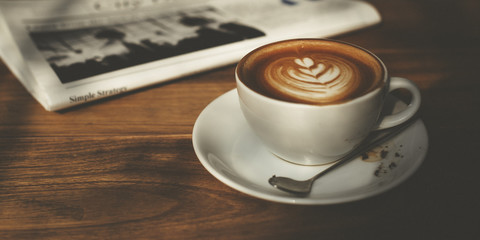 Coffee Shop Cafe Latte Cappuccino Newspaper Concept