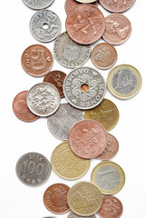 coin collection with old coins isolated on white background 