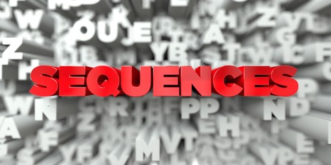 SEQUENCES -  Red text on typography background - 3D rendered royalty free stock image. This image can be used for an online website banner ad or a print postcard.