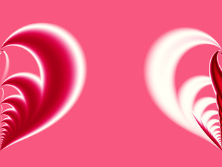 Pink, red and white Valentine fractal with a big halved heart on opposite sides. For creative Valentine or wedding designs, as a conceptual illustration for relationship, PC or mobile phone background