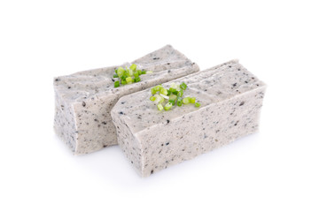 tofu mix black sesame seeds on white background