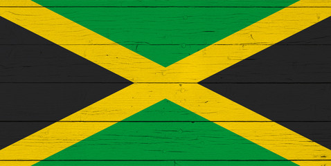 Flag of Jamaica on wooden background