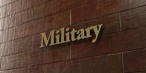 Military - Bronze plaque mounted on maple wood wall  - 3D rendered royalty free stock picture. This image can be used for an online website banner ad or a print postcard.