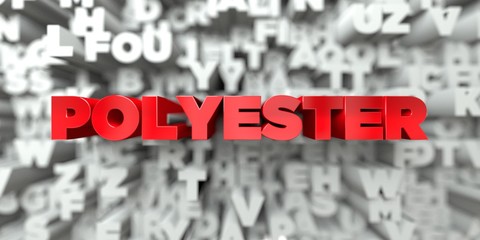 POLYESTER -  Red text on typography background - 3D rendered royalty free stock image. This image can be used for an online website banner ad or a print postcard.