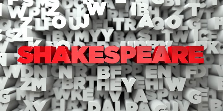 SHAKESPEARE -  Red text on typography background - 3D rendered royalty free stock image. This image can be used for an online website banner ad or a print postcard.